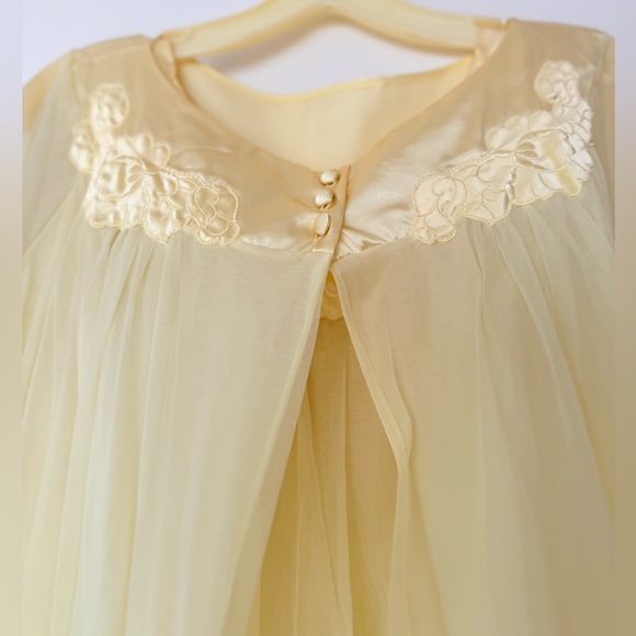 VTG 60s Womens M Butter Yellow Pegnoir Nightgown Set Sabrina Carpenter Babydoll - Picture 7 of 16